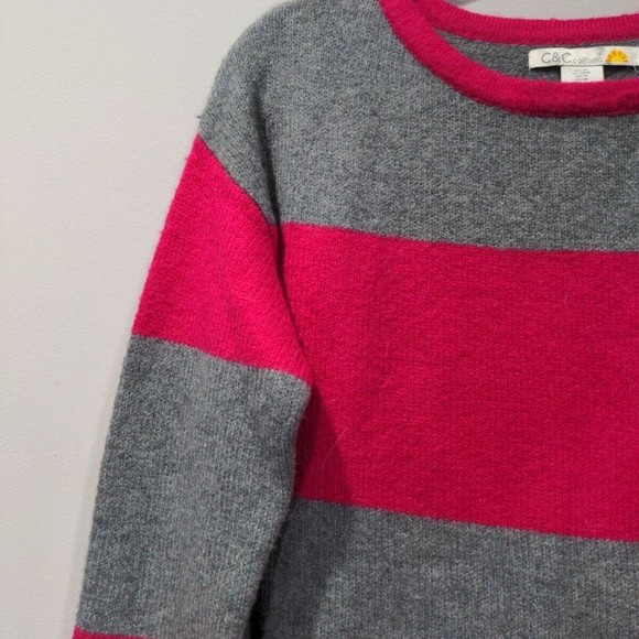 C&C California Women's Thick Stripe Crewneck Sweater Size Medium Gray Pink Red - Picture 5 of 9